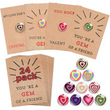 Valentine's Day Cards for Kids 24-Pack with Heart Crystals