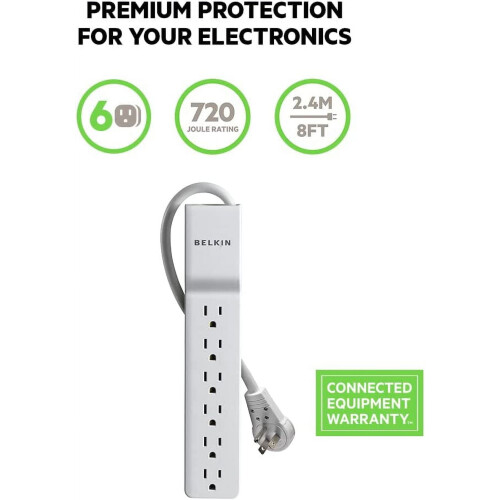 Surge Protector Power Strip White 6 Outlets 8ft Cord 2
