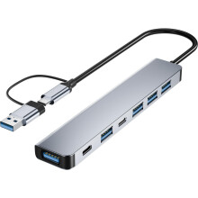 Hub USB-C 7 în 1 din aluminiu cu porturi USB 3.0 și USB 2.0