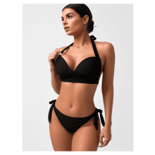 Conjunto de bikini negro con cuello halter para mujer con relleno push-up y