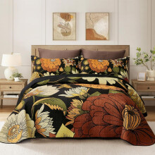 Juego de edredón reversible con estampado floral bohemio negro de 68 x 86 pulgadas + 1 funda de almohada.