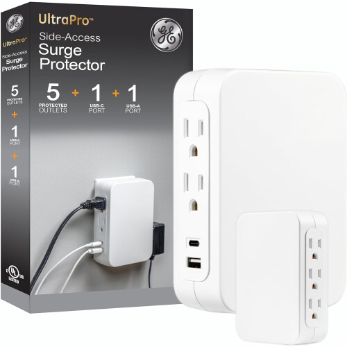 Protetor contra surtos de parede UltraPro com 5 tomadas, USB-A e
