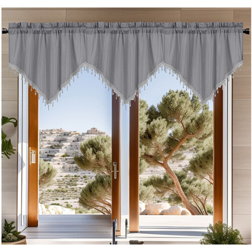 Solid Green Triangle Valance Curtain with Fringe Polyester 2