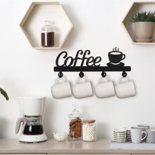 Wandmontierter Kaffeetassenhalter mit Metallhaken, 17 x 7 Zoll