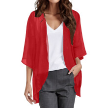 Cardigã feminino leve de chiffon listrado, manga 3/4.