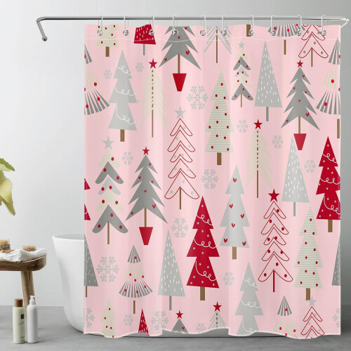 Snefnug Julebadeforhæng Pink Grå 60x72 tommer