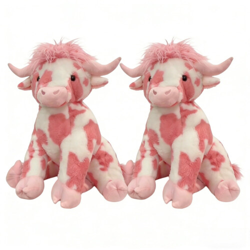 Boneca de Pelúcia Vaca Rosa 20 Polegadas, Brinquedo de Pelúcia Macio, 2 Unidades