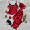 Damen-Freizeitpyjama-Set mit kurzen Ärmeln, Rot, XL 2