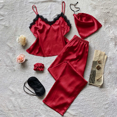 Damen-Freizeitpyjama-Set mit kurzen Ärmeln, Rot, XL 1