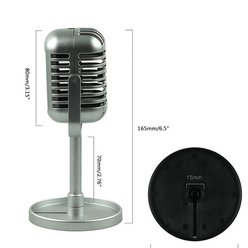 Vintage-Style Microphone Decorative Model with Stand Silver 2