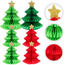Weihnachtliche Waben-Tischdekorationen aus rotem Papier, 6 Stück