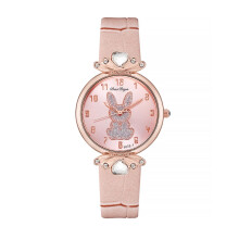 Women's Rabbit Quartz Watch Pink Leather Strap 1 Piece