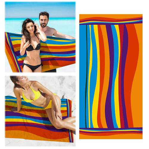 Πετσέτα θαλάσσης από βαμβάκι βελούδο 39x72 ίντσες με ριγέ ουράνιο τόξο