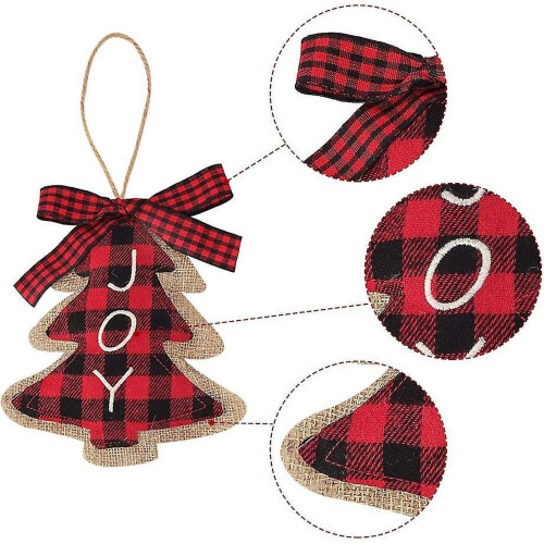 Christmas Tree Ornament Red Black Buffalo Check 8 Pcs 2