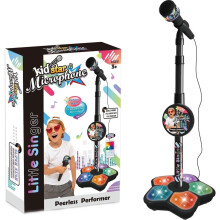 Kids' karaoke machine with mic, lights, echo, and stand