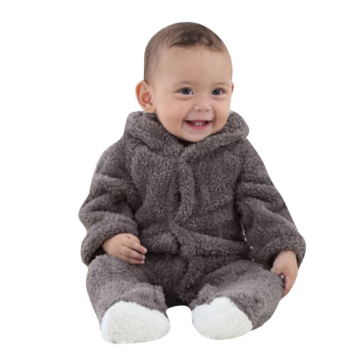 Baby Jumpsuit Plush Bear Ears Winter Warm Romper 1