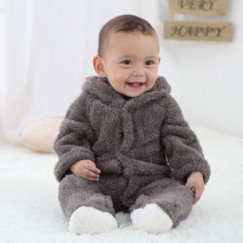 Baby Jumpsuit Plush Bear Ears Winter Warm Romper 2