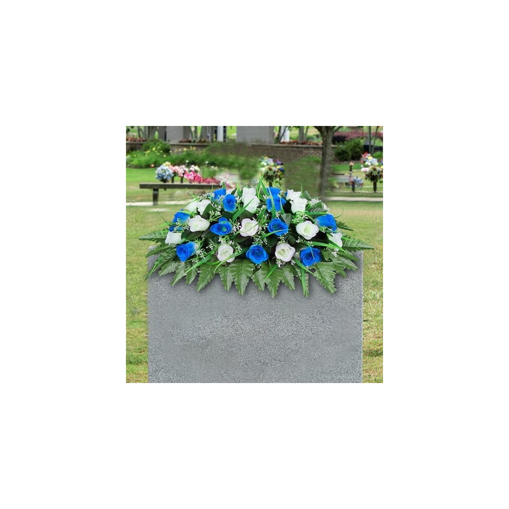 Artificial Blue and White Rose Cemetery Flower Grave on OnBuy