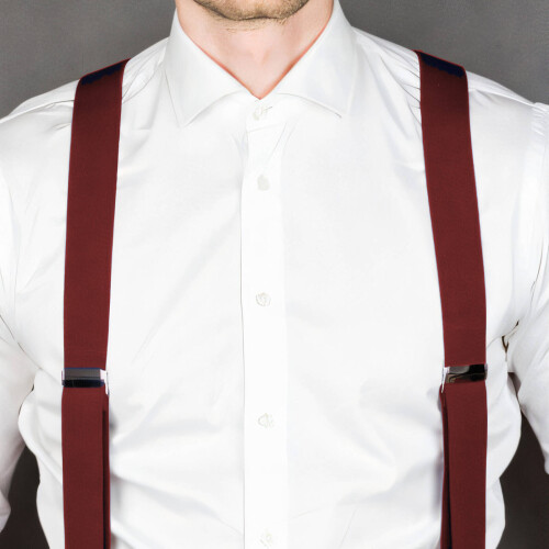 Men's Heavy Duty Polyester Suspenders 2.5x100cm Deep Red 1