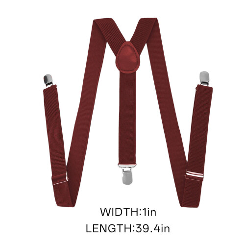 Men's Heavy Duty Polyester Suspenders 2.5x100cm Deep Red 2