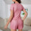 Damesflanellen pyjamaset, effen kleur, korte mouwen 7
