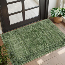 Green Vintage Area Rug 8x10 ft Low Pile Non-Slip