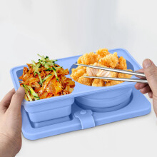 Silikon snacksbehållare med dubbla fack 13,5 x 9,5 x 4,3 cm