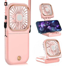 Portable Neck Fan - Personal - Silent, Foldable, USB Rechargeable, Phone Holder - Home, Office, Travel, Outdoor - Pink