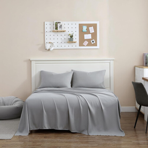 Ensemble de draps en microfibre grise pour lit simple, 3 pièces, poches profondes