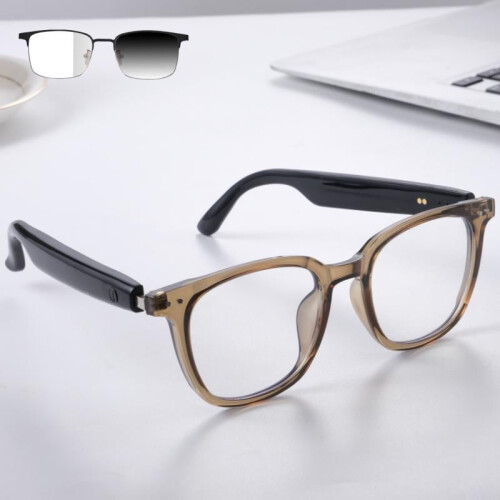 Bluetooth-smartbril met meekleurende lenzen en metalen frame.