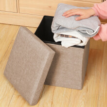 Storage Ottoman with Thick Foam Seat and Linen Fabric