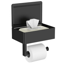 Porta-papel higiênico com prateleira em aço inoxidável preto fosco