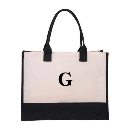 Initial Canvas Tote Bag17" Polyester Strandtaske med Lynlås