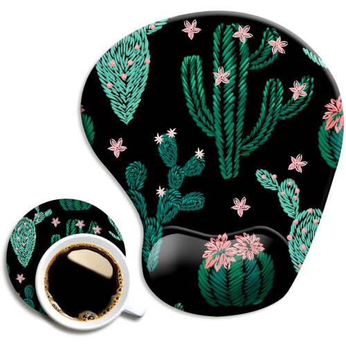 Mousepad ergonômico com apoio para o pulso e base antiderrapante.