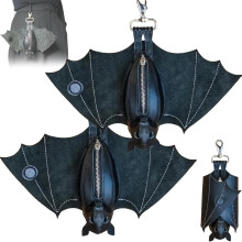 Leather Bat Coin Purse - 4 Inch Folded Size 14 Inch Wingspan Gothic Design Zippered Pouch for Coins Keys Essentials