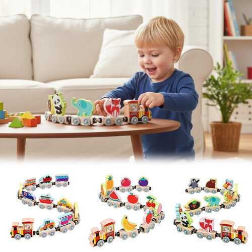 Wooden Magnetic Train Set with Numbers 11-Piece 2