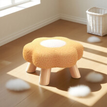 Flower-shaped footstool velvet padded wooden legs