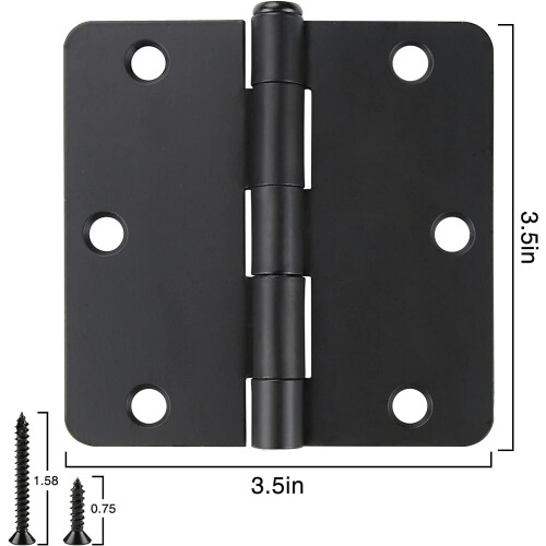 Μαύροι ματ μεντεσέδες πόρτας 3,5" x 3,5" στρογγυλοί, συσκευασία των 18 1