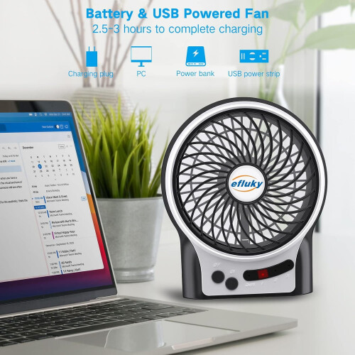 Mini stolní ventilátor s LED světlem, 3 rychlosti, 4,9 palce, černý