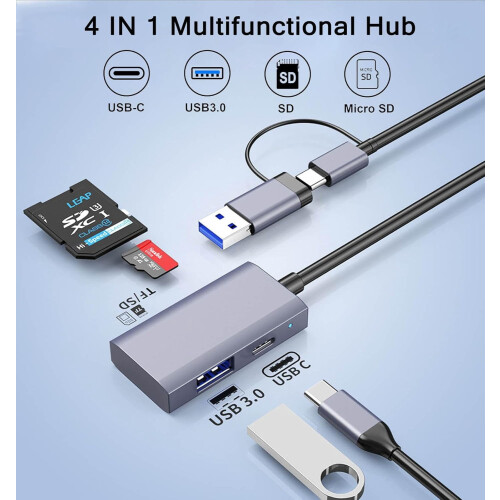 Concentrador lector de tarjetas SD/TF USB-C 3.0 4 en 1 1