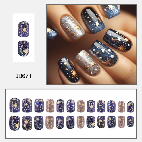 Unhas postiças curtas quadradas com glitter e cobertura total (24 unidades) 2