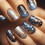 Unhas postiças curtas quadradas com glitter e cobertura total (24 unidades) 7