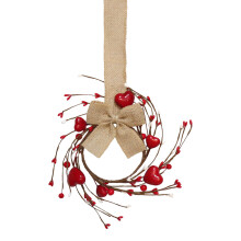 Mini Valentin-napi koszorú műszívekkel és bogyós masnival9,9 cm