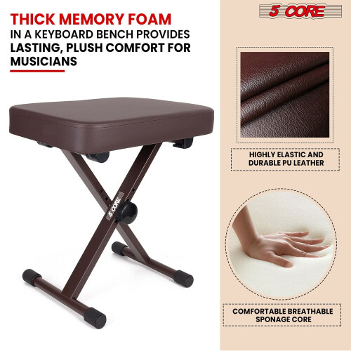 Piano Stool Brown Height Adjustable 3 Inch Padded 1