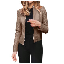Dame bikerjakke i imiteret læder, slim fit, khaki, XXXL