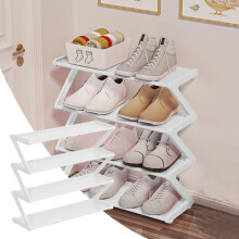 Étagère à chaussures empilable étroite à 4 niveaux, blanche