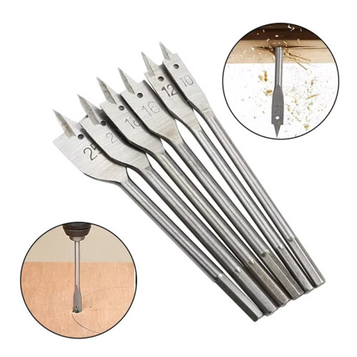 6Pcs Flat Spade Drill Bit Set 10-25mm Three Point Positioning Carpentry Boring Bits for Door Lock Hole Opening 1