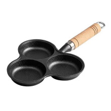 Nonstick Frying Pan Cast Iron 3-Cup with Wooden Handle