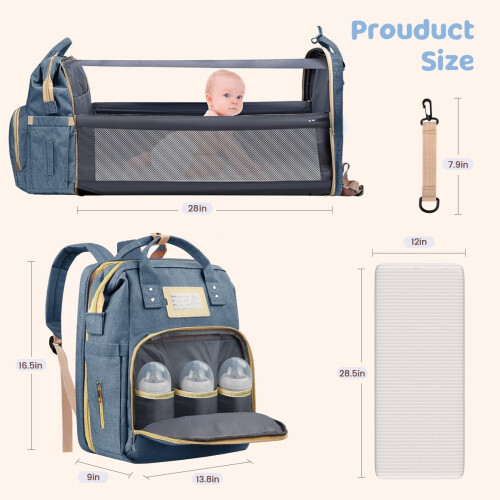 Mála Droim Diaper Gorm Dorcha Ilfheidhmeach le Cliabhán 1