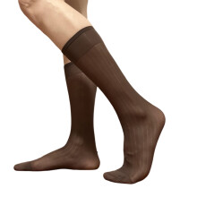 Chaussettes habillées pour hommes en nylon transparent, élastiques, à larges rayures, montantes jusqu'au mollet